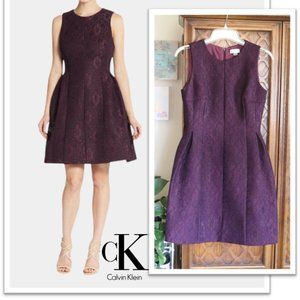 Calvin Klein Purple Floral Lace Fit & Flare Scuba Dress - Size 4